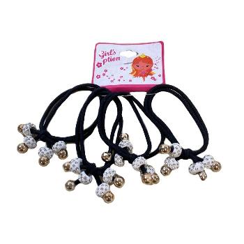 4pc Elastic Hairbands with White Rhinestone Beads